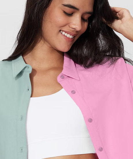 Solids Pink, Green Colourblock Women Boyfriend Shirts