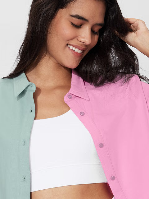 Solids Pink, Green Colourblock Women Boyfriend Shirts