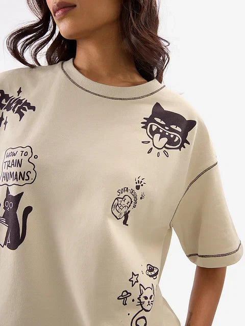 Ted The Stoner Cat Displaced Women Oversized T-Shirts