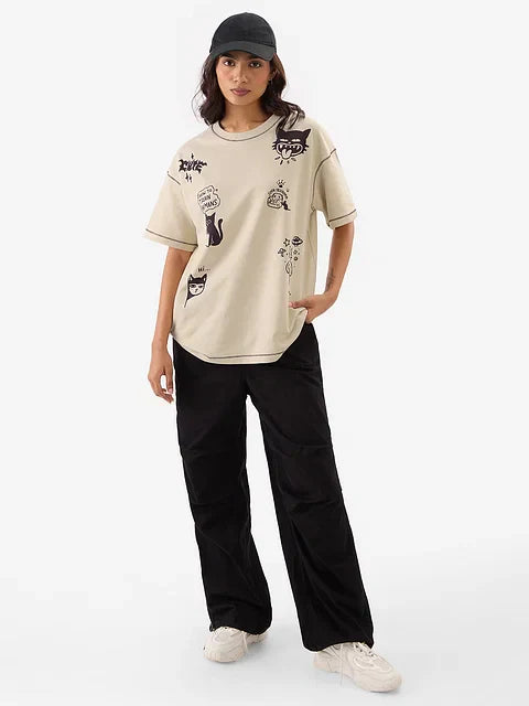 Ted The Stoner Cat Displaced Women Oversized T-Shirts