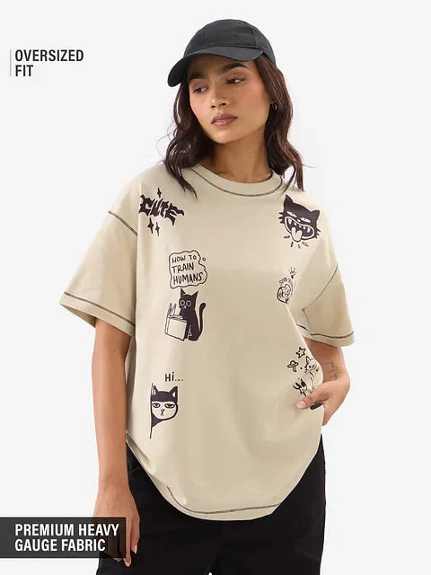 Ted The Stoner Cat Displaced Women Oversized T-Shirts