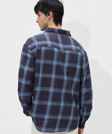 Plaid Blue Men Utility Shirts