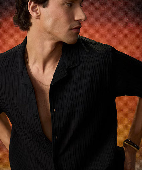 Solids Black Men Textured Shirts