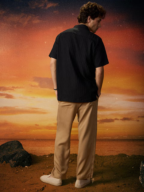 Solids Black Men Textured Shirts