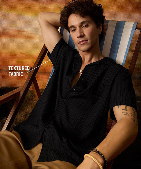 Solids Black Men Textured Shirts