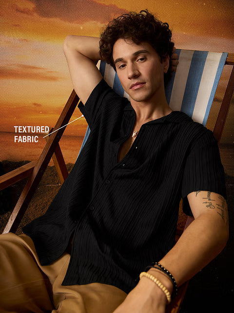 Solids Black Men Textured Shirts