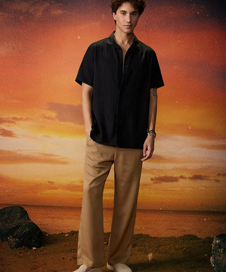 Solids Black Men Textured Shirts