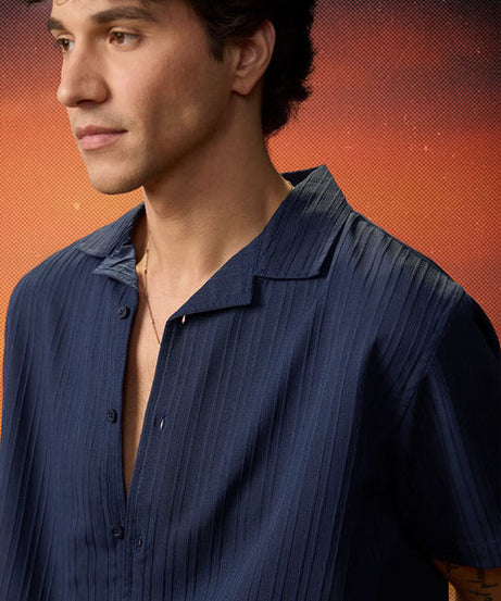 Solids Rich Navy Blue Men Textured Shirts