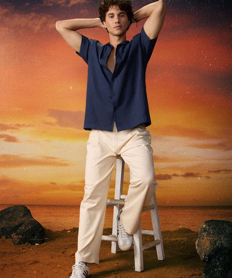 Solids Rich Navy Blue Men Textured Shirts