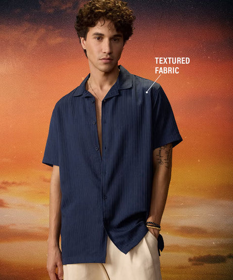 Solids Rich Navy Blue Men Textured Shirts