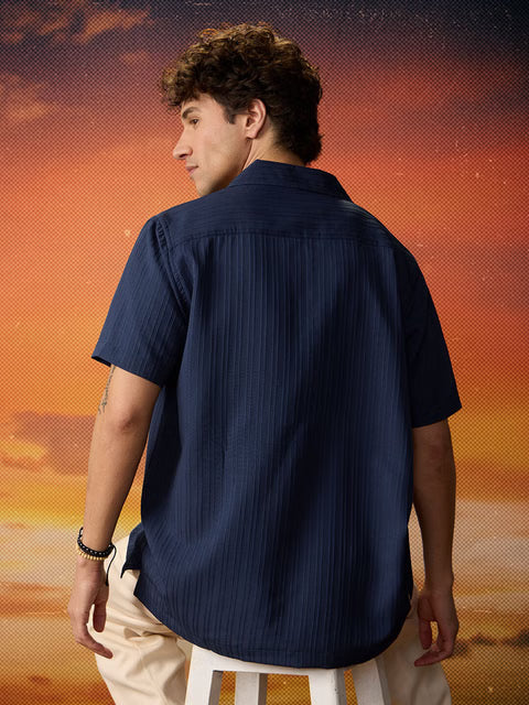 Solids Rich Navy Blue Men Textured Shirts