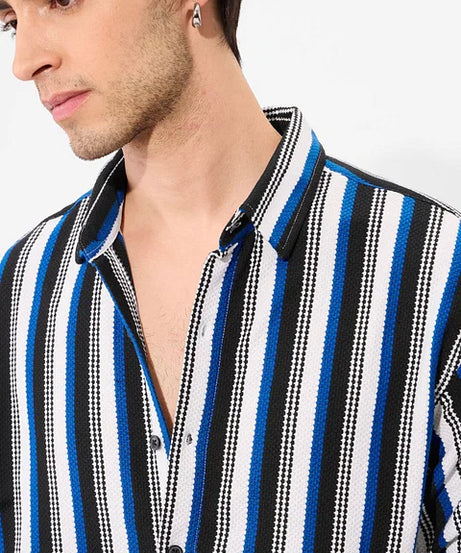 Popcorn Stripes: Blue Horizon Men Textured Shirts