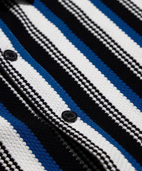 Popcorn Stripes: Blue Horizon Men Textured Shirts