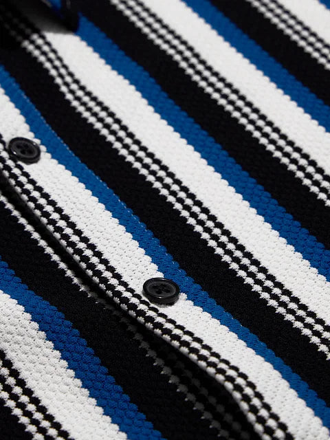 Popcorn Stripes: Blue Horizon Men Textured Shirts