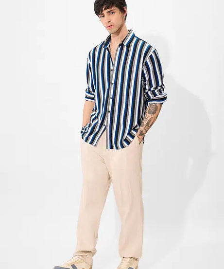 Popcorn Stripes: Blue Horizon Men Textured Shirts