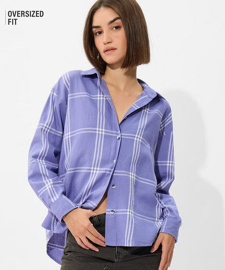 Plaid Purple And White Women Boyfriend Shirts