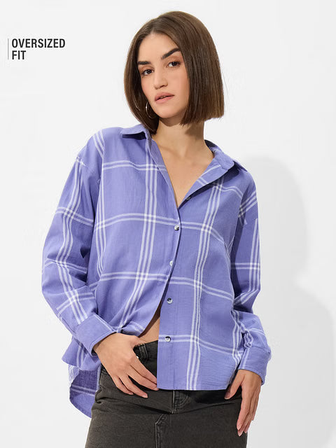 Plaid Purple And White Women Boyfriend Shirts