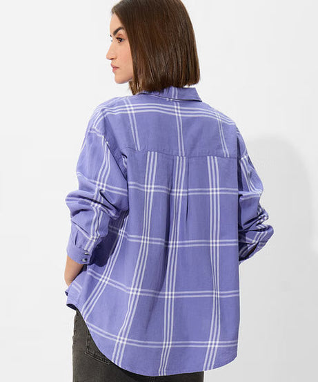 Plaid Purple And White Women Boyfriend Shirts