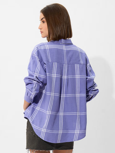 Plaid Purple And White Women Boyfriend Shirts