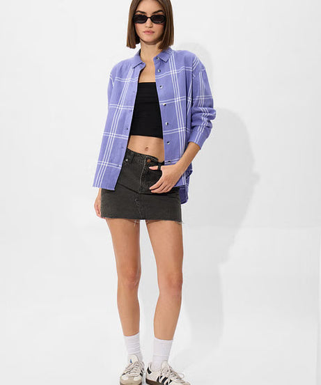 Plaid Purple And White Women Boyfriend Shirts