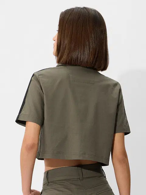 Olive Women Cropped Tops