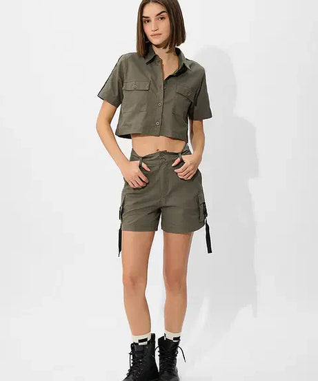 Olive Women Cropped Tops