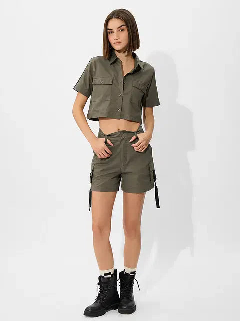 Olive Women Cropped Tops