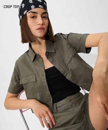 Olive Women Cropped Tops