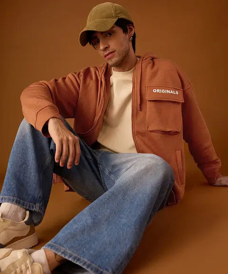 Solids Warm Coral Men Oversized Hoodies