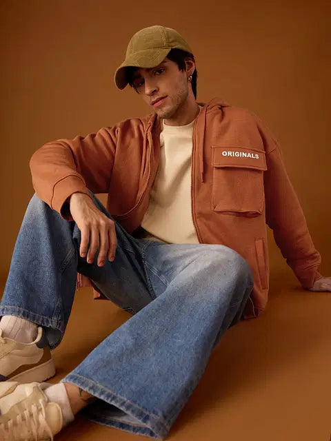 Solids Warm Coral Men Oversized Hoodies