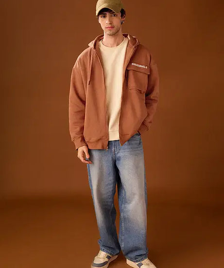 Solids Warm Coral Men Oversized Hoodies