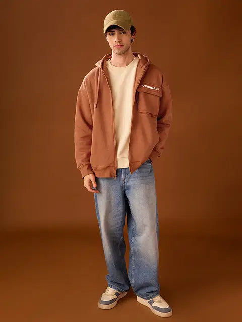 Solids Warm Coral Men Oversized Hoodies