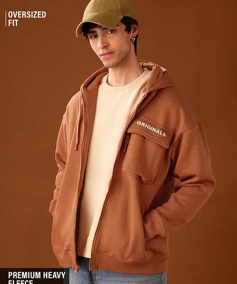 Solids Warm Coral Men Oversized Hoodies