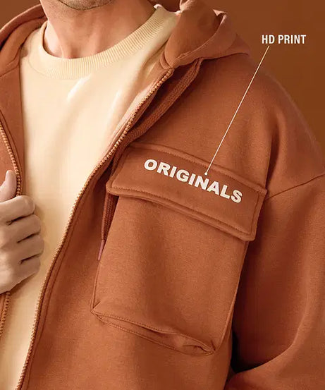 Solids Warm Coral Men Oversized Hoodies