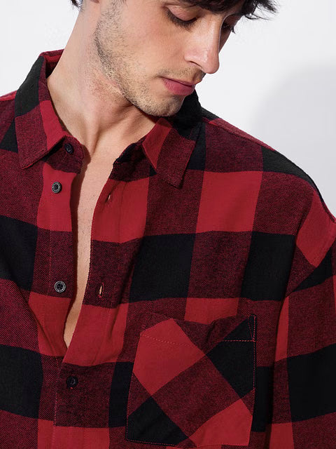 Plaid Black And Red Men Relaxed Shirts