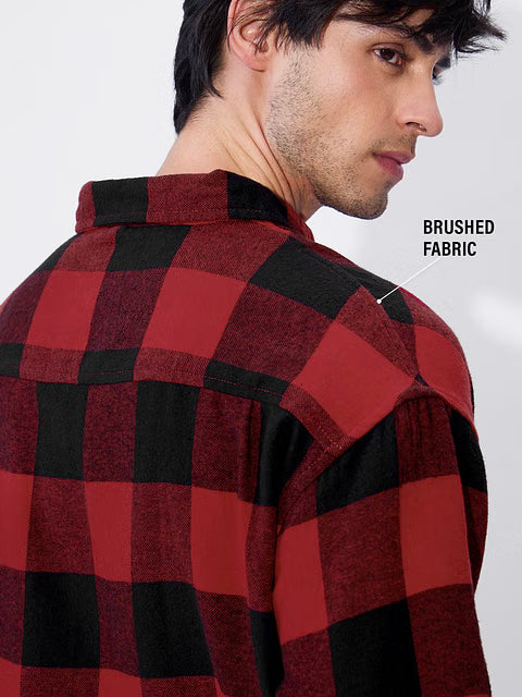 Plaid Black And Red Men Relaxed Shirts