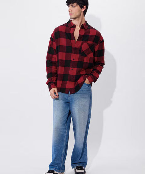 Plaid Black And Red Men Relaxed Shirts