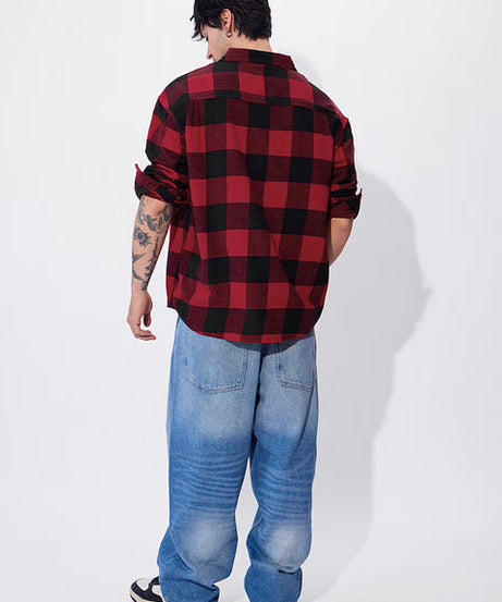 Plaid Black And Red Men Relaxed Shirts