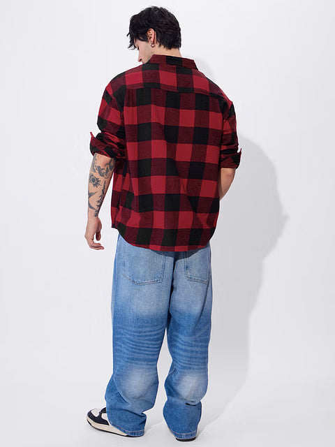 Plaid Black And Red Men Relaxed Shirts