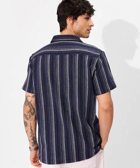 Navy Men Textured Shirts