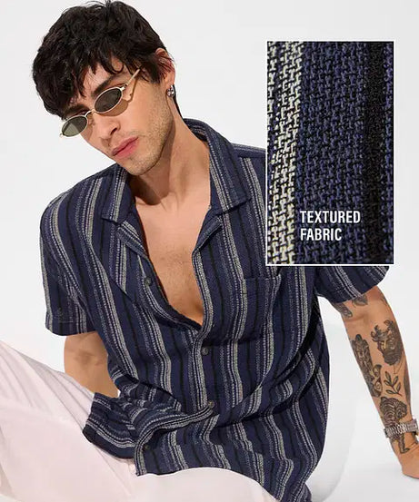 Navy Men Textured Shirts