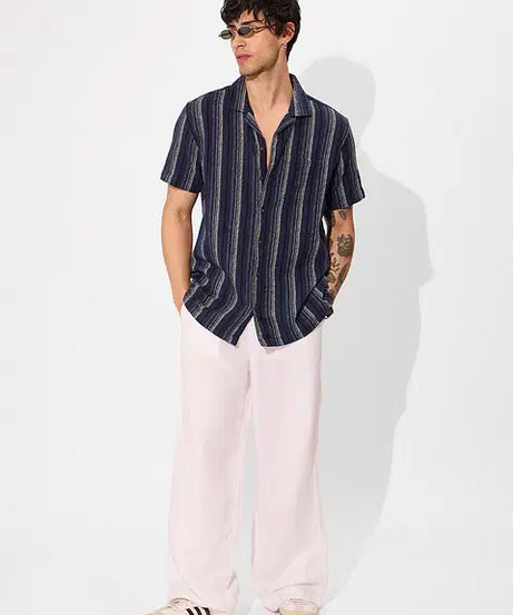 Navy Men Textured Shirts