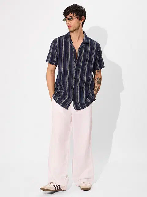 Navy Men Textured Shirts