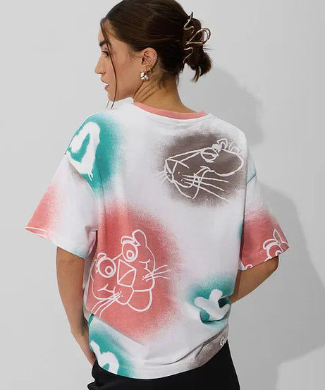 Pink Panther Paws & Paint Women Oversized T-Shirts