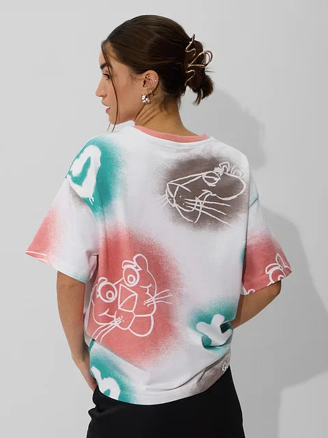 Pink Panther Paws & Paint Women Oversized T-Shirts