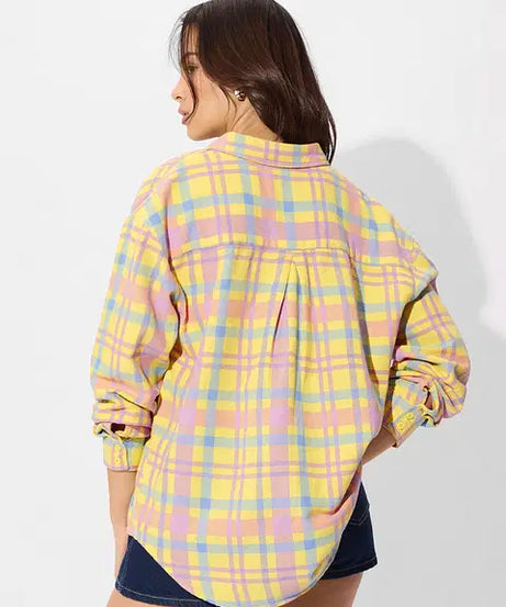 Plaid Shirt Citron Women Boyfriend Shirts