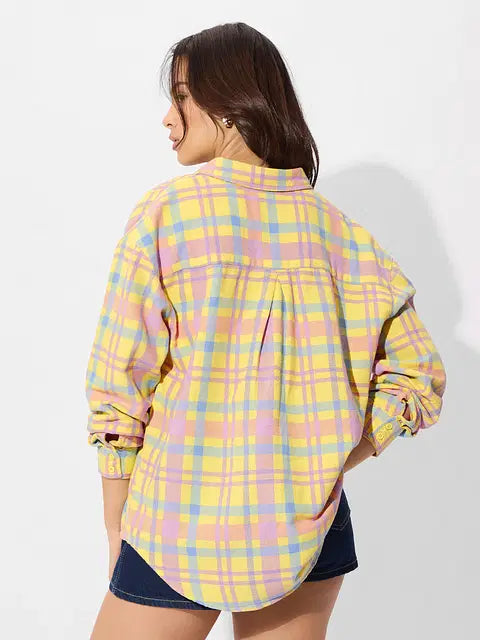 Plaid Shirt Citron Women Boyfriend Shirts
