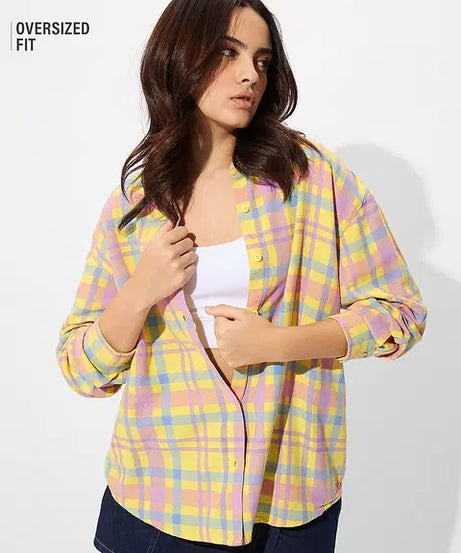 Plaid Shirt Citron Women Boyfriend Shirts
