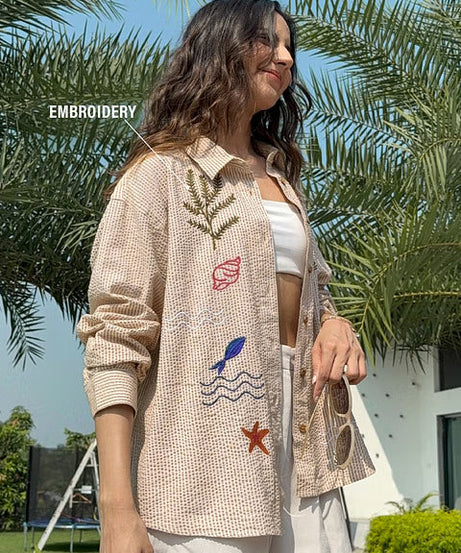 Textured Marine Women Boyfriend Shirts