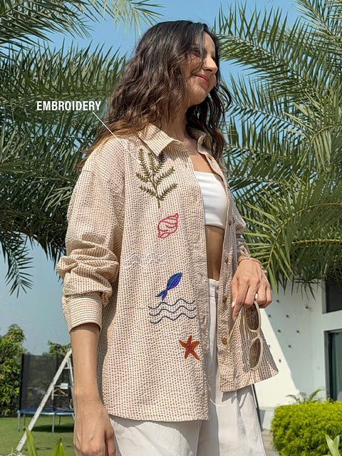 Textured Marine Women Boyfriend Shirts